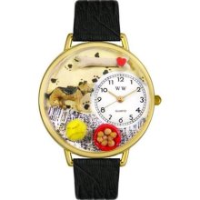 Whimsical Watches Gold Whims-G0130040 Unisex G0130040 German Shepherd Black Skin Leather Watch