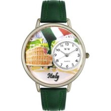 Whimsical Watches Italy Hunter Green Leather And Silvertone Watch #U1420005