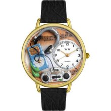 Whimsical Watches Music Lover Black Leather And Goldtone Watch #G0510016