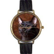 Whimsical Watches N0120037 Women'S N0120037 Bombay Cat Black Leather And Goldtone Photo Watch