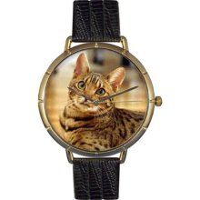 Whimsical Watches N0120043 Women'S N0120043 Bengal Cat Black Leather And Goldtone Photo Watch