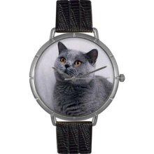 Whimsical Watches T0120029 Women'S T0120029 Russian Blue Cat Black Leather And Silvertone Photo Watch