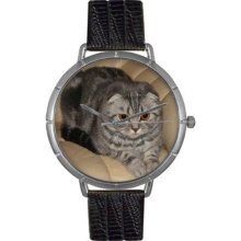 Whimsical Watches T0120031 Women'S T0120031 Scottish Fold Cat Black Leather And Silvertone Photo Watch