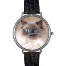 Whimsical Watches T0120049 Women'S T0120049 Ragdoll Cat Black Leather And Silvertone Photo Watch