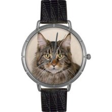 Whimsical Watches T0120051 Women'S T0120051 Maine Coon Cat Black Leather And Silvertone Photo Watch