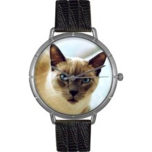 Whimsical Watches T0120055 Women'S T0120055 Siamese Cat Black Leather And Silvertone Photo Watch