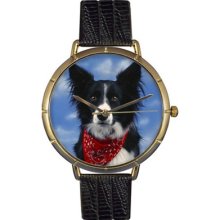 Whimsical Watches Unisex Border Collie Photo Watch with Black Leather