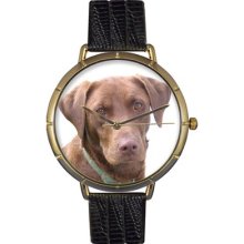 Whimsical Watches Unisex Chocolate Labrador Retriever Photo Watch with Black Leather