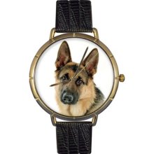 Whimsical Watches Unisex German Shepherd Photo Watch with Black Leather