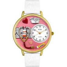 Whimsical Watches Unisex Nurse Red White Skin Leather and Gold Tone Watch