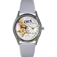 Whimsical Watches Unisex Order of the Eastern Star Silver S0710008 White Leather Analog Quartz Watch with White Dial