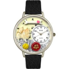 Whimsical Watches Unisex Pomeranian Black Skin Leather and Silver Tone Watch