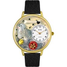 Whimsical Watches Unisex Sheepdog Black Skin Leather and Gold Tone Watch