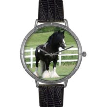 Whimsical Watches Women s Gypsy Banner Horse Quartz Black Leather Strap Watch SILVER