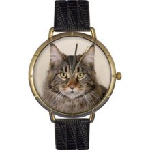 Whimsical Watches Women s Maine Coon Cat Quartz Black Leather Strap Watch