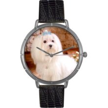 Whimsical Watches Women s Maltese Quartz Black Leather Strap Watch