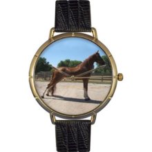 Whimsical Watches Women s Tennessee Walker Horse Quartz Black Leather Strap Watch GOLD