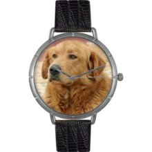 Whimsical Watches Women's Japanese Quartz Golden Retriever Black Leather Strap Watch