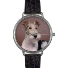 Whimsical Watches Women's Japanese Quartz Fox Terrier Black Leather Strap Watch SILVER