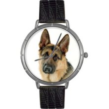 Whimsical Watches Women's Japanese Quartz German Shepherd Black Leather Strap Watch SILVER