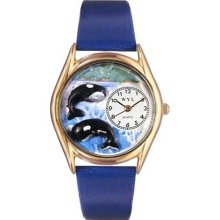 Whimsical Watches Women's Whales Royal Blue Leather and Gold Tone Watch