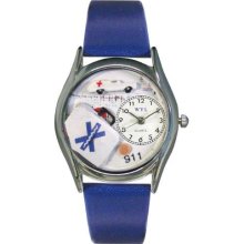 Whimsical Watches WS0610010 Womens EMT Navy Blue Leather And Silvertone Watch