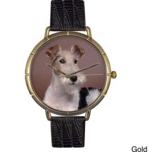 Whimsical Women's Fox Terrier Photo Leather Strap Watch (Gold)