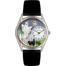 Whimsical Womens Halloween Ghost Black Leather Watch #557748