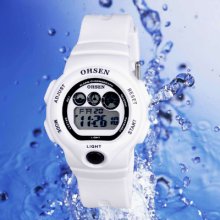 White Color Kids Childern's Cute Ohsen Led Digital Alarm Sport Wrist Watch