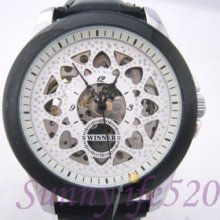 White Hollow Skeleton Men Women Selfwinding Wrist Watch