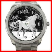 White Horse Running on Snow Silvertone Sports Metal Watch 259