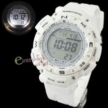 White Rubber Unisex Stop Watch Chronograph Digital Sports Alarm