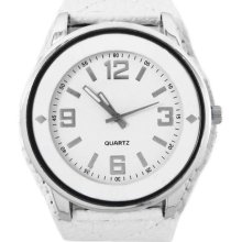 White Synthetic Leather Band Quartz Hours Hands Analog Wrist Watch Unisex