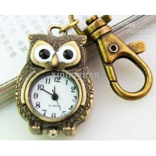 Wholesale-lovely Owl Locket Pendant Golden Pocket Watch Owl Quartz B