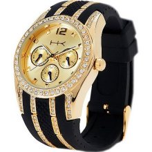 Wildlife by Heidi Klum Multi-Function Silicone Strap Watch - Black/Goldtone - One Size