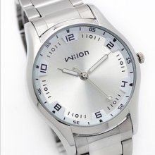 Wilon Classic Style Mens Stainless Steel Silver Face Elegant Wrist Watch