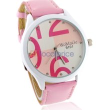 WoMaGe 9101 Women's Stainless Steel Dial Leather Band Fashion Watch (Pink)