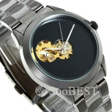 Women Hot Golden Skeleton Dial Automatic Auto Mechanical Analog Sport Watch Xmas