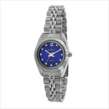 Women's Crystal Marker Ribbed Bezel Bracelet Watch With Silver Blue Dial 7068bl