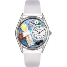 Women's Massage Therapist White Leather and Silvertone Watch in S ...