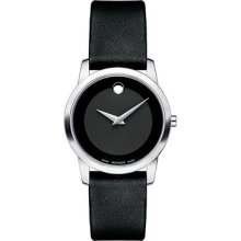 Women's Movado Black Museum Stainless Steel Black Leather Strap Watch