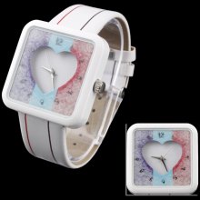 Women's Stylish Heart Shape Quartz Watch with Leather Band