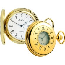 Woodford Quartz Half-Hunter Pocket Watch, 1211, Men's Gold-Plated With Chain (Suitable For Engraving)