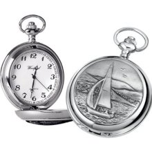 Woodford Quartz Pocket Watch, 1911/q, Men's Chrome-finished Sailing Scene Patter