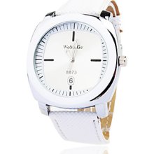 Wrist Fashionable Quartz Watch with White PU Band