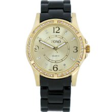 Xoxo Watch Women's Xo165 Rhinestone Accent Gold Dial Black Enamel Bracelet Watch