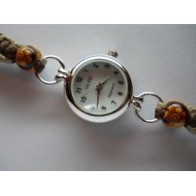 1- Hand Knotted Watch Bracelet With Sterling Silver Round Shape Watch