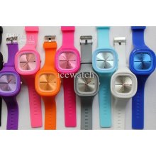 102pcs Jelly Colorful Square Unisex Candy Quartz Led Watches Ss.com