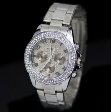 108 Bling Crystal Rose Gold Face Stainless Steel Men Ladies Wrist Watch