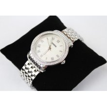 $185 Fossil Emma Silver Mother Of Pearl Dial Crystal Glitz Watch Es3112